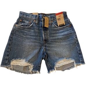 Levis 501 NWT High Rise Mid Thigh Denim Shorts Medium Wash Womens Size 27